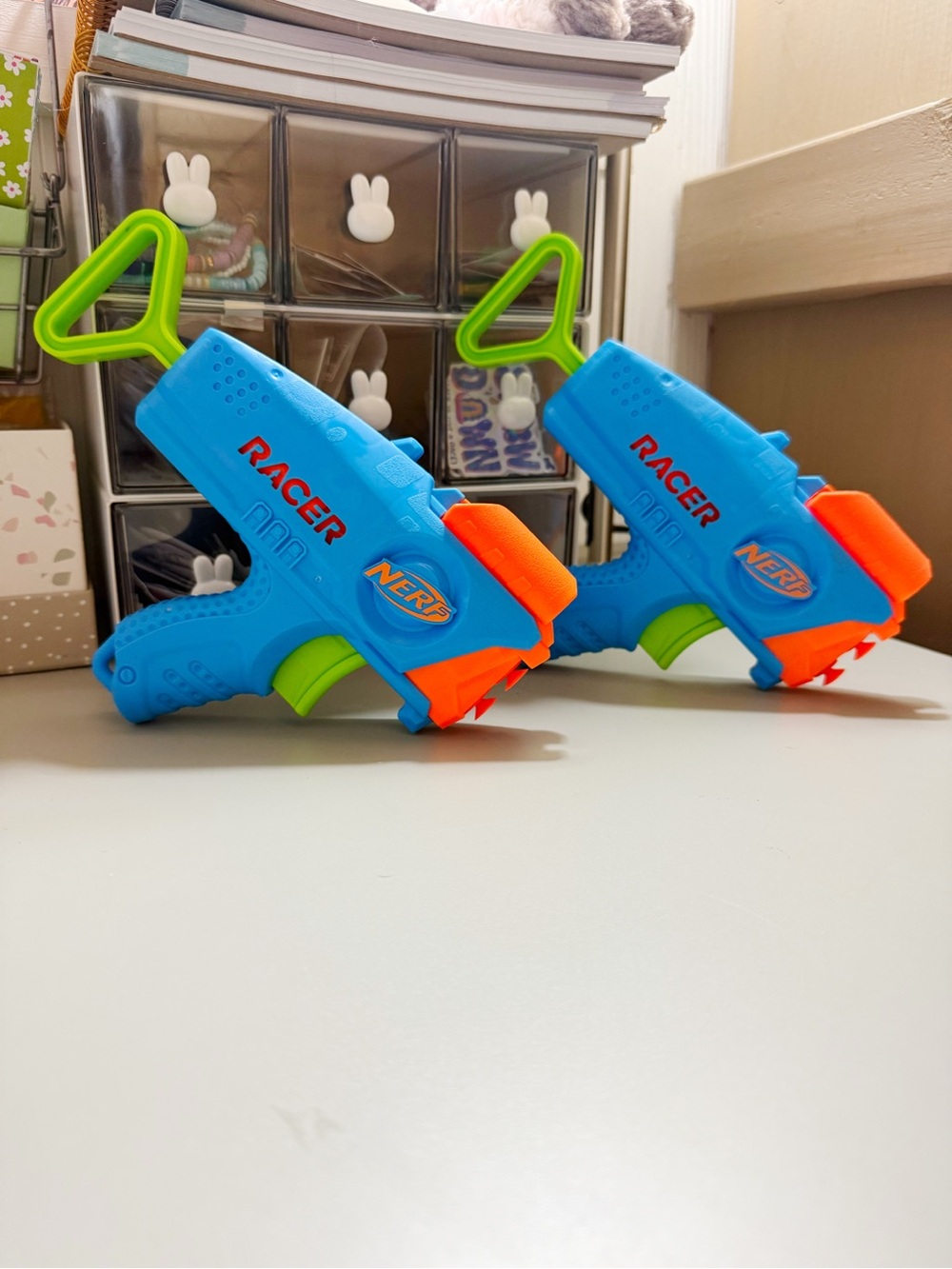 Nerf Junior Elite Racer Blaster Dart Gun set of 2 with 4 Foam Suction Darts GUC